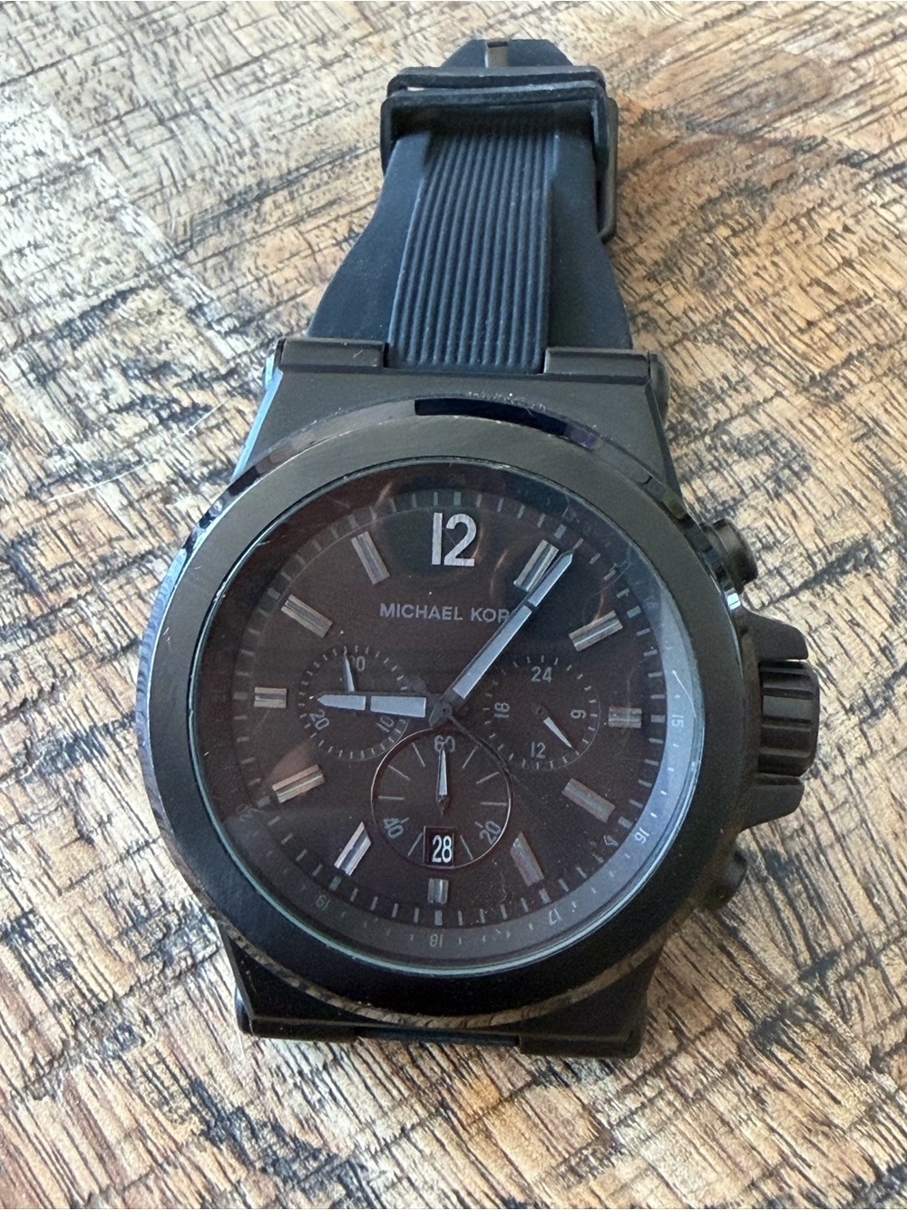 Michael Kors Black Chronograph Watch – New Battery & Silicon Band
